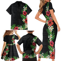 Hawaii Tropical Flowers and Leaves Family Matching Short Sleeve Bodycon Dress and Hawaiian Shirt Tapa Pattern Colorful Mode LT03 - Polynesian Pride
