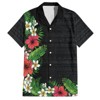 Hawaii Tropical Flowers and Leaves Family Matching Short Sleeve Bodycon Dress and Hawaiian Shirt Tapa Pattern Colorful Mode LT03 Dad's Shirt - Short Sleeve Black - Polynesian Pride