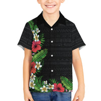 Hawaii Tropical Flowers and Leaves Family Matching Short Sleeve Bodycon Dress and Hawaiian Shirt Tapa Pattern Colorful Mode LT03 Son's Shirt Black - Polynesian Pride