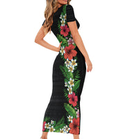 Hawaii Tropical Flowers and Leaves Short Sleeve Bodycon Dress Tapa Pattern Colorful Mode