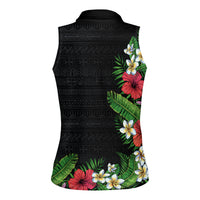 Hawaii Tropical Flowers and Leaves Women Sleeveless Polo Shirt Tapa Pattern Colorful Mode