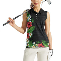 Hawaii Tropical Flowers and Leaves Women Sleeveless Polo Shirt Tapa Pattern Colorful Mode