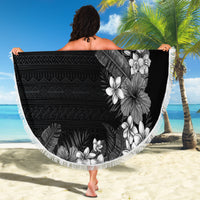 Hawaii Tropical Flowers and Leaves Beach Blanket Tapa Pattern Grayscale Mode