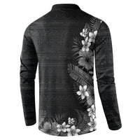 Hawaii Tropical Flowers and Leaves Button Sweatshirt Tapa Pattern Grayscale Mode