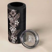 Hawaii Tropical Flowers and Leaves 4 in 1 Can Cooler Tumbler Tapa Pattern Grayscale Mode