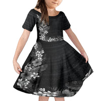 Hawaii Tropical Flowers and Leaves Family Matching Tank Maxi Dress and Hawaiian Shirt Tapa Pattern Grayscale Mode LT03 Daughter's Dress Grayscale - Polynesian Pride
