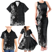 Hawaii Tropical Flowers and Leaves Family Matching Tank Maxi Dress and Hawaiian Shirt Tapa Pattern Grayscale Mode LT03 - Polynesian Pride
