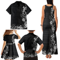 Hawaii Tropical Flowers and Leaves Family Matching Tank Maxi Dress and Hawaiian Shirt Tapa Pattern Grayscale Mode LT03 - Polynesian Pride