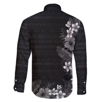 Hawaii Tropical Flowers and Leaves Family Matching Tank Maxi Dress and Hawaiian Shirt Tapa Pattern Grayscale Mode LT03 - Polynesian Pride