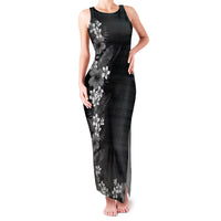 Hawaii Tropical Flowers and Leaves Family Matching Tank Maxi Dress and Hawaiian Shirt Tapa Pattern Grayscale Mode LT03 Mom's Dress Grayscale - Polynesian Pride
