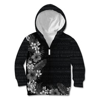Hawaii Tropical Flowers and Leaves Kid Hoodie Tapa Pattern Grayscale Mode