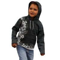 Hawaii Tropical Flowers and Leaves Kid Hoodie Tapa Pattern Grayscale Mode