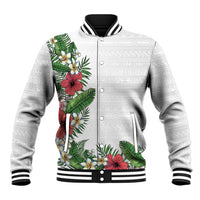 Hawaii Tropical Flowers and Leaves Baseball Jacket Tapa Pattern White Mode