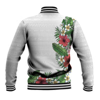 Hawaii Tropical Flowers and Leaves Baseball Jacket Tapa Pattern White Mode