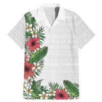 Hawaii Tropical Flowers and Leaves Family Matching Mermaid Dress and Hawaiian Shirt Tapa Pattern White Mode