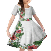 Hawaii Tropical Flowers and Leaves Family Matching Off Shoulder Maxi Dress and Hawaiian Shirt Tapa Pattern White Mode LT03 Daughter's Dress White - Polynesian Pride