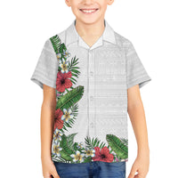 Hawaii Tropical Flowers and Leaves Family Matching Off Shoulder Maxi Dress and Hawaiian Shirt Tapa Pattern White Mode LT03 Son's Shirt White - Polynesian Pride