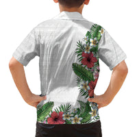 Hawaii Tropical Flowers and Leaves Family Matching Summer Maxi Dress and Hawaiian Shirt Tapa Pattern White Mode LT03 - Polynesian Pride