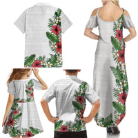 Hawaii Tropical Flowers and Leaves Family Matching Summer Maxi Dress and Hawaiian Shirt Tapa Pattern White Mode LT03 - Polynesian Pride