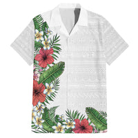 Hawaii Tropical Flowers and Leaves Family Matching Summer Maxi Dress and Hawaiian Shirt Tapa Pattern White Mode LT03 Dad's Shirt - Short Sleeve White - Polynesian Pride