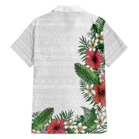 Hawaii Tropical Flowers and Leaves Family Matching Summer Maxi Dress and Hawaiian Shirt Tapa Pattern White Mode LT03 - Polynesian Pride