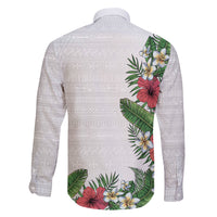 Hawaii Tropical Flowers and Leaves Family Matching Summer Maxi Dress and Hawaiian Shirt Tapa Pattern White Mode LT03 - Polynesian Pride