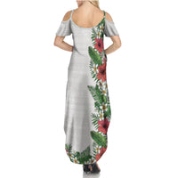 Hawaii Tropical Flowers and Leaves Family Matching Summer Maxi Dress and Hawaiian Shirt Tapa Pattern White Mode LT03 - Polynesian Pride