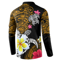 Hawaii Turtle and Tropical Flower Button Sweatshirt Polynesian Pattern