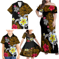 Hawaii Turtle and Tropical Flower Family Matching Off Shoulder Maxi Dress and Hawaiian Shirt Polynesian Pattern LT03 - Polynesian Pride
