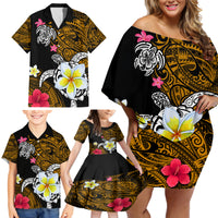 Hawaii Turtle and Tropical Flower Family Matching Off Shoulder Short Dress and Hawaiian Shirt Polynesian Pattern LT03 - Polynesian Pride