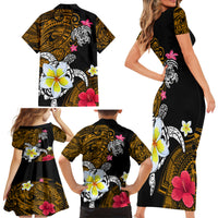 Hawaii Turtle and Tropical Flower Family Matching Short Sleeve Bodycon Dress and Hawaiian Shirt Polynesian Pattern LT03 - Polynesian Pride
