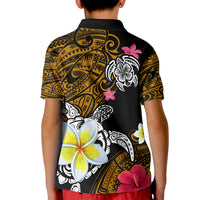 Hawaii Turtle and Tropical Flower Kid Polo Shirt Polynesian Pattern