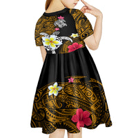 Hawaii Turtle and Tropical Flower Kid Short Sleeve Dress Polynesian Pattern