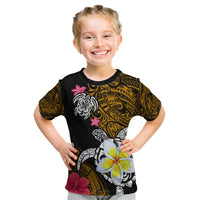 Hawaii Turtle and Tropical Flower Kid T Shirt Polynesian Pattern