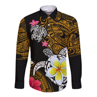 Hawaii Turtle and Tropical Flower Long Sleeve Button Shirt Polynesian Pattern