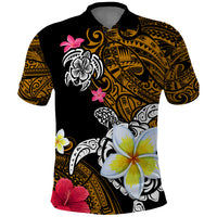Hawaii Turtle and Tropical Flower Polo Shirt Polynesian Pattern