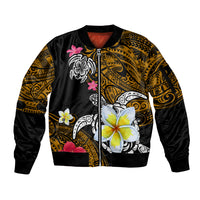 Hawaii Turtle and Tropical Flower Sleeve Zip Bomber Jacket Polynesian Pattern