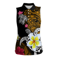 Hawaii Turtle and Tropical Flower Women Sleeveless Polo Shirt Polynesian Pattern