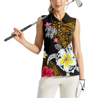 Hawaii Turtle and Tropical Flower Women Sleeveless Polo Shirt Polynesian Pattern