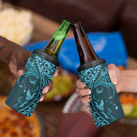 Hawaiian Manta Ray and Polynesian Tribal Tattoo 4 in 1 Can Cooler Tumbler Turquoise Color