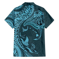 Hawaiian Manta Ray and Polynesian Tribal Tattoo Hawaiian Shirt Turquoise Color LT03