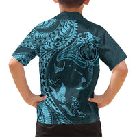 Hawaiian Manta Ray and Polynesian Tribal Tattoo Kid Hawaiian Shirt Turquoise Color LT03 - Polynesian Pride