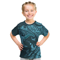 Hawaiian Manta Ray and Polynesian Tribal Tattoo Kid T Shirt Turquoise Color LT03 Turquoise - Polynesian Pride