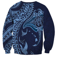 Hawaiian Manta Ray and Polynesian Tribal Tattoo Sweatshirt Dark Navy Color LT03