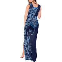 Hawaiian Manta Ray and Polynesian Tribal Tattoo Tank Maxi Dress Dark Navy Color LT03