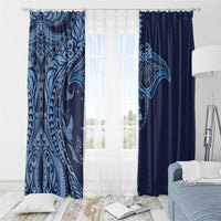 Hawaiian Manta Ray and Polynesian Tribal Tattoo Window Curtain Dark Navy Color LT03