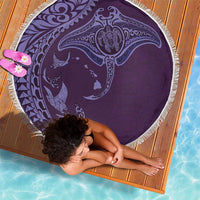 Hawaiian Manta Ray and Polynesian Tribal Tattoo Beach Blanket Purple Color LT03