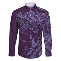 Hawaiian Manta Ray and Polynesian Tribal Tattoo Family Matching Mermaid Dress and Hawaiian Shirt Purple Color LT03