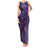 Hawaiian Manta Ray and Polynesian Tribal Tattoo Family Matching Tank Maxi Dress and Hawaiian Shirt Purple Color LT03