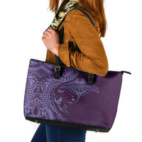 Hawaiian Manta Ray and Polynesian Tribal Tattoo Leather Tote Bag Purple Color LT03 Purple - Polynesian Pride